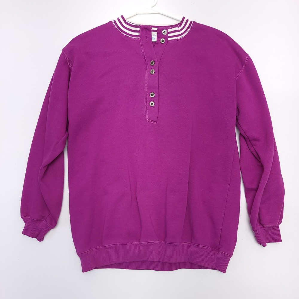 80's Cheetah Sweatshirt Women's Small Crewneck Button Pullover Striped Purple